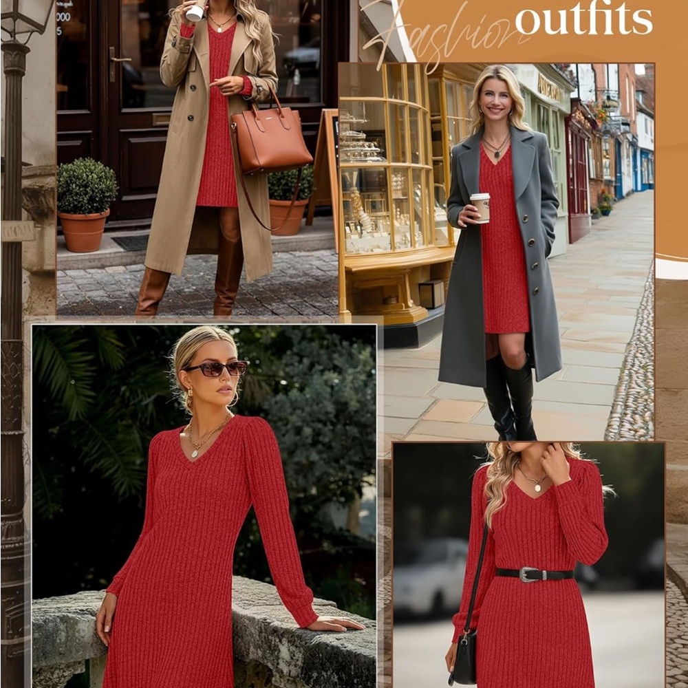 Long Sleeve red  Dress - Picture 2 of 7